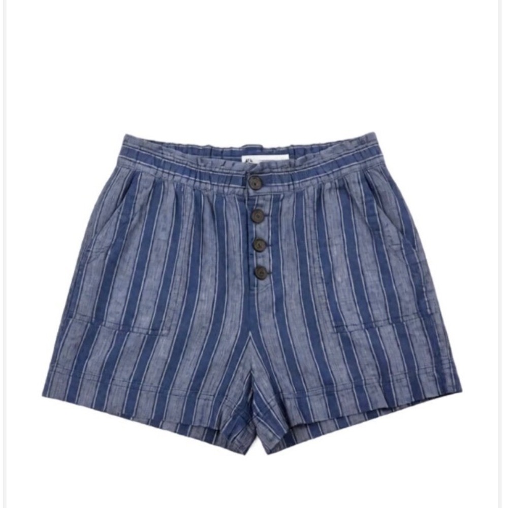 POPSUGAR Womens Striped‎ Shorts Blue White Button Front Pockets Medium M